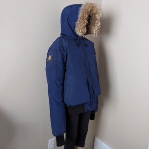 Arctic North Down Genuine Fur Bomber Blue Jacket Parka, Men's XL